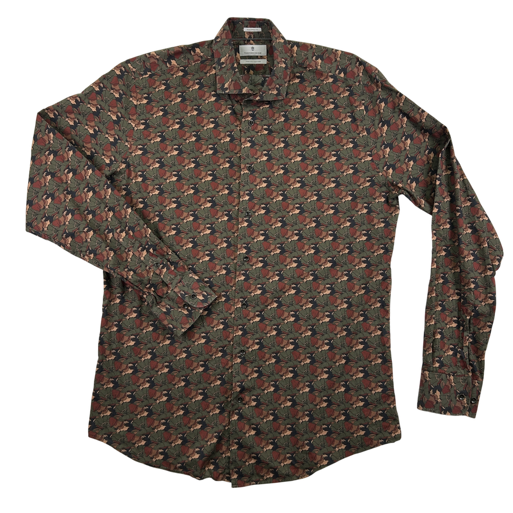 Thomas Maine Shirt Men's 16 Tailored Fit Liberty Fabric Floral Cotton Button-Up